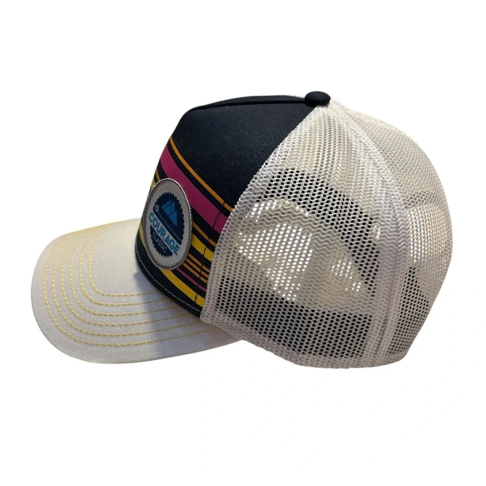 Trucker Hat White Striped Navy Yellow Pink Cap America CO Courage Classic Patch